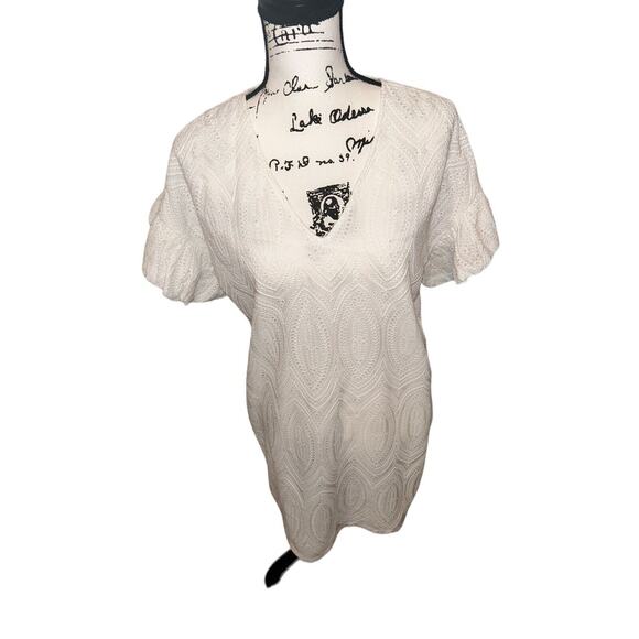 Marie Oliver Eyelet Lace White V-Neck Top Short Ruffle Sleeve Casual Summer - Picture 6 of 12
